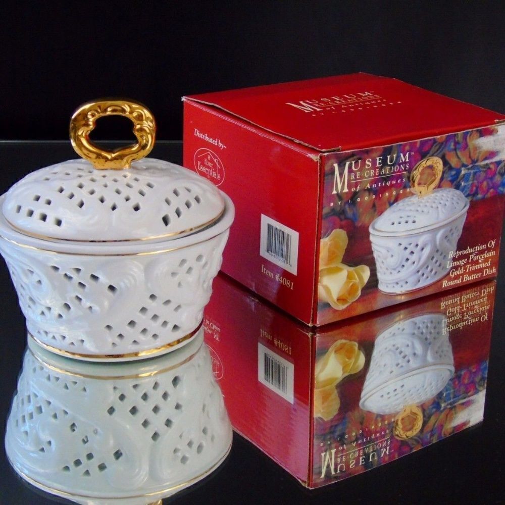 Godinger Gold Trimmed Round Butter Dish
